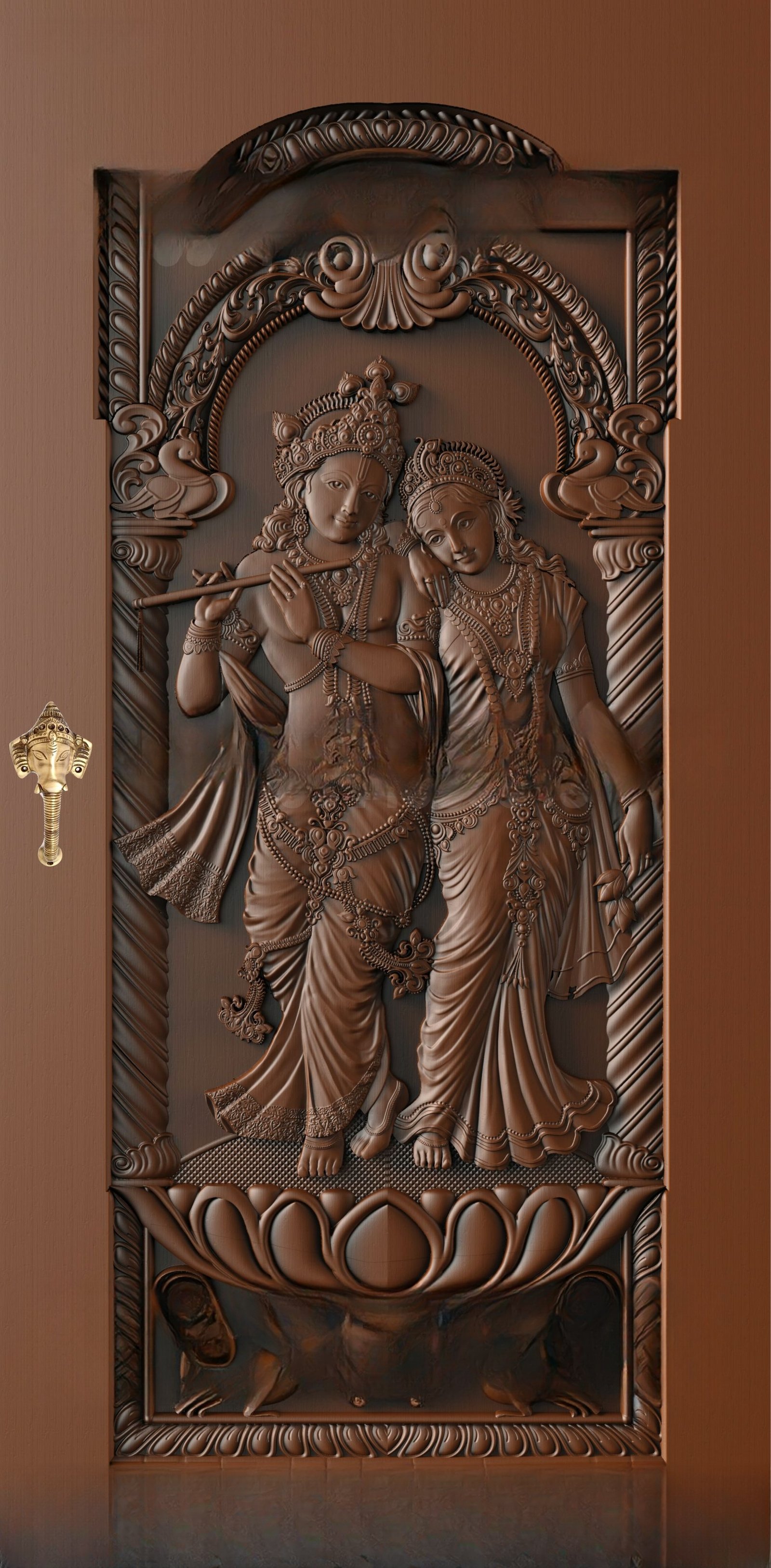 God Doors - GD-18 Radha Krishna Divine Love 3D Relief Carving Door Model